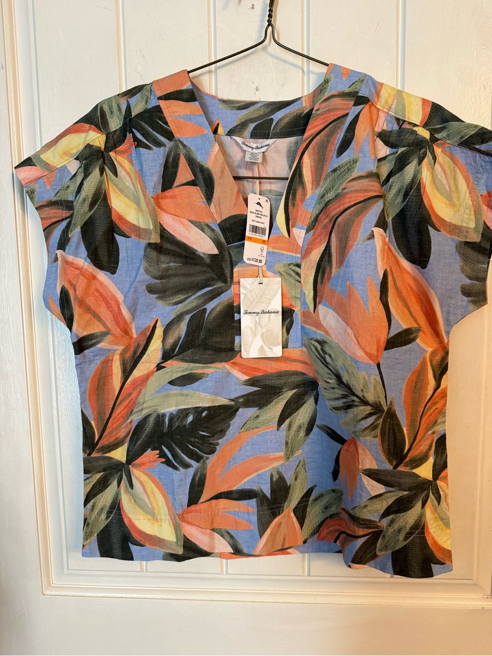 Tommy Bahama Blue Tropical Leaf Split-Neck Tunic